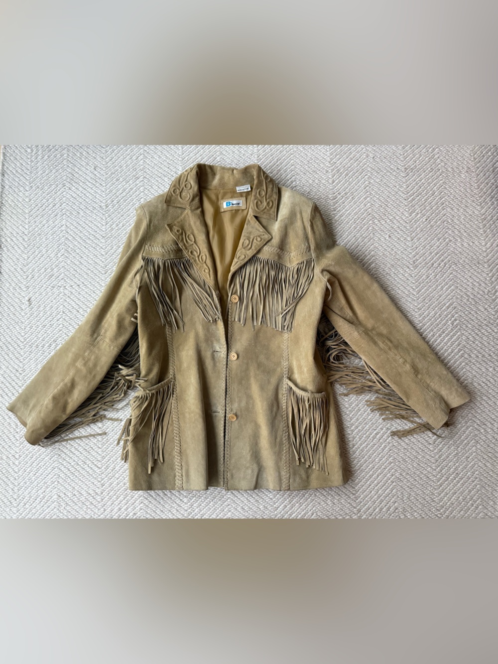 Rare Vintage Leather Fringe Jacket by B Lucid sz L tan